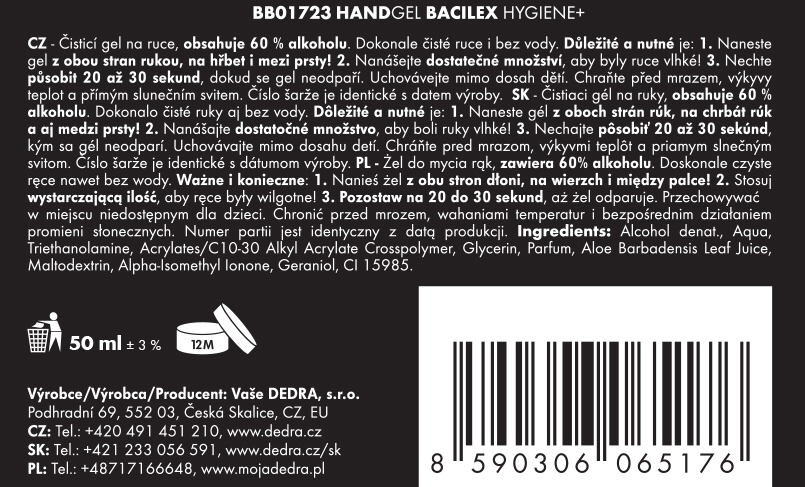 BACILEX dezinfekční gel na ruce s vysokým obsahem alkoholu 6