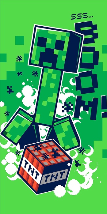 Osuška Minecraft Boom  70x140 cm zelená