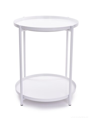 Kulatý kovový stolek, dvoupatrový, v 52 cm, bílý  - zobrazit detaily