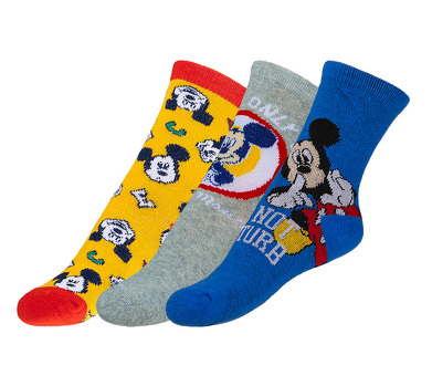 Ponožky dětské Mickey - sada 3 páry 23-26 červená, žlutá, modrá, šedá