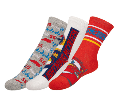 Ponožky dětské Auta - sada 3 páry 31-34 bílá, červená, oranžová, modrá, šed