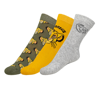 Ponožky dětské Lví král - sada 3 páry 23-26 khaki, šedá, žlutá