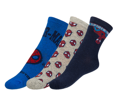 Ponožky dětské Spiderman - sada 3 páry 31-34 červená, modrá, šedá