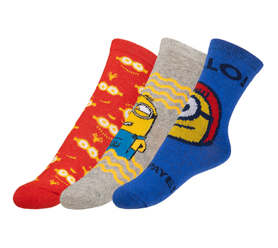 Ponožky dětské Mimoni - sada 3 páry 31-34 červená, modrá, šedá