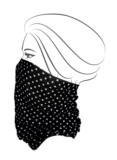Multifunkční šátek průměr 45 - 70 cm, délka cca 50 cm černý s bílým puntíkem <br>69 Kč/1 ks