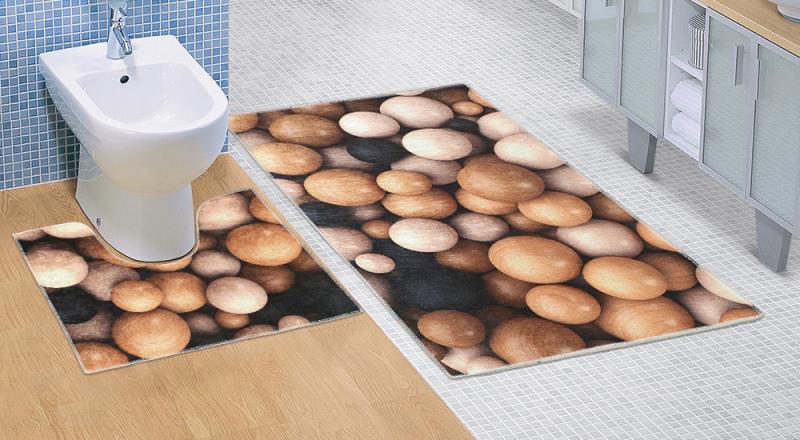 Koupelnové předložky 3D Tisk 60x100, 60x50 cm WC dřevěné koule